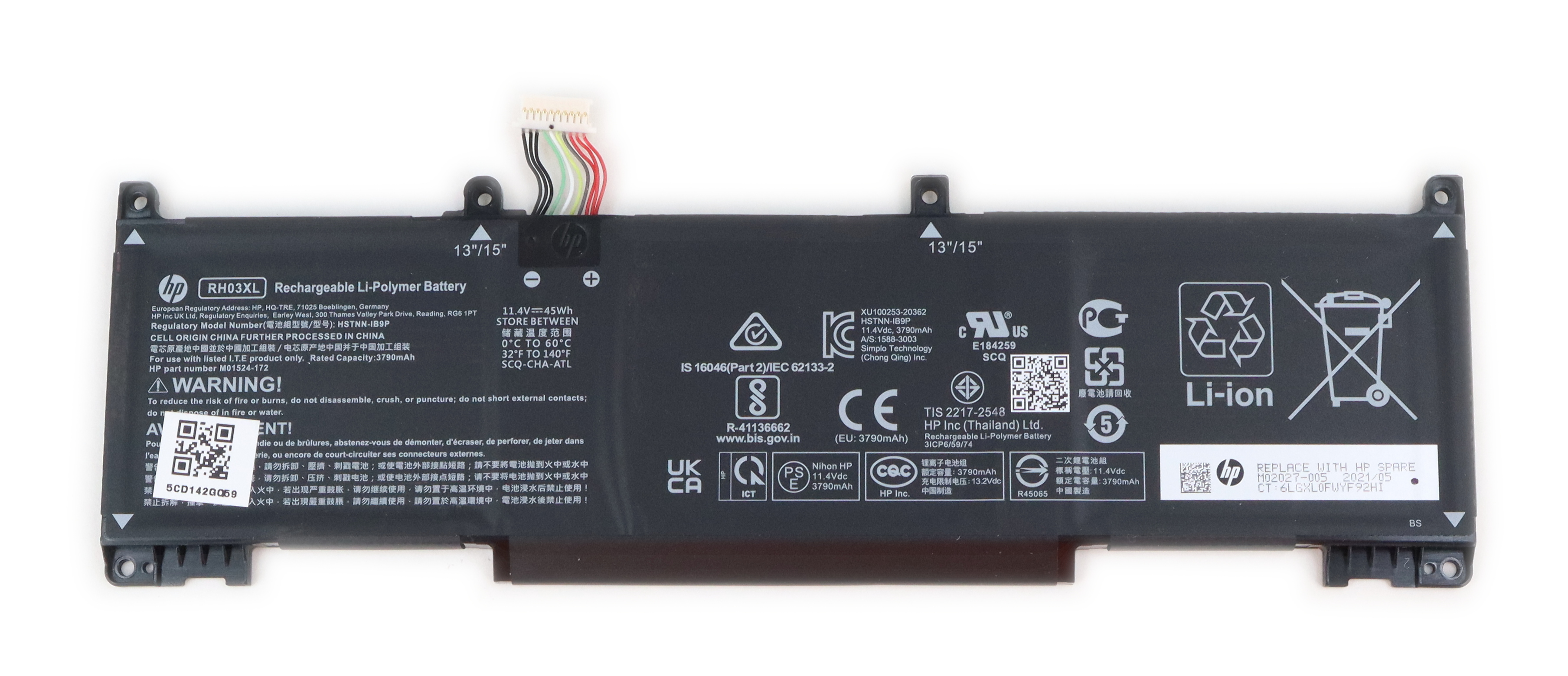 Battery for HP ProBook 650 G8 11.4V 45Wh 3790mAh RX03XL HSTNN-IB9P M02027-005