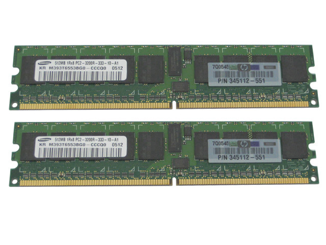 HP 345112-551 1GB 2x 512MB Samsung PC2-3200 400MHZ DDR2 ECC