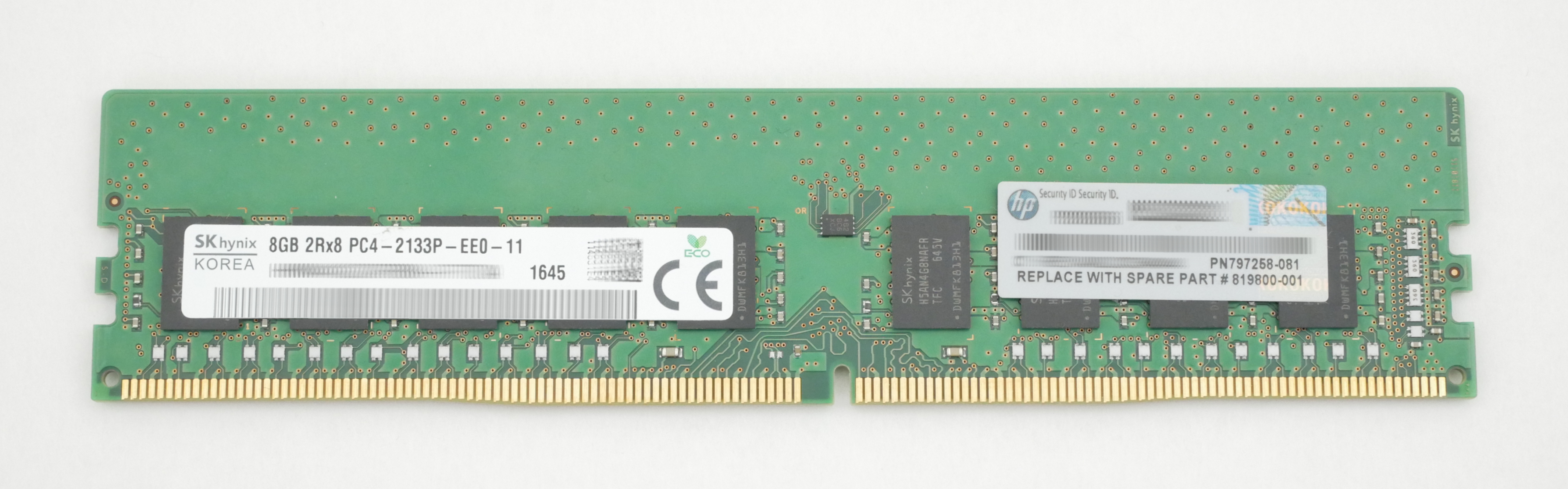 HP 8GB DDR4 PC4-2133P ECC Unbuffered CL15 288-Pin DIMM 797258-081 819800-001 - Click Image to Close