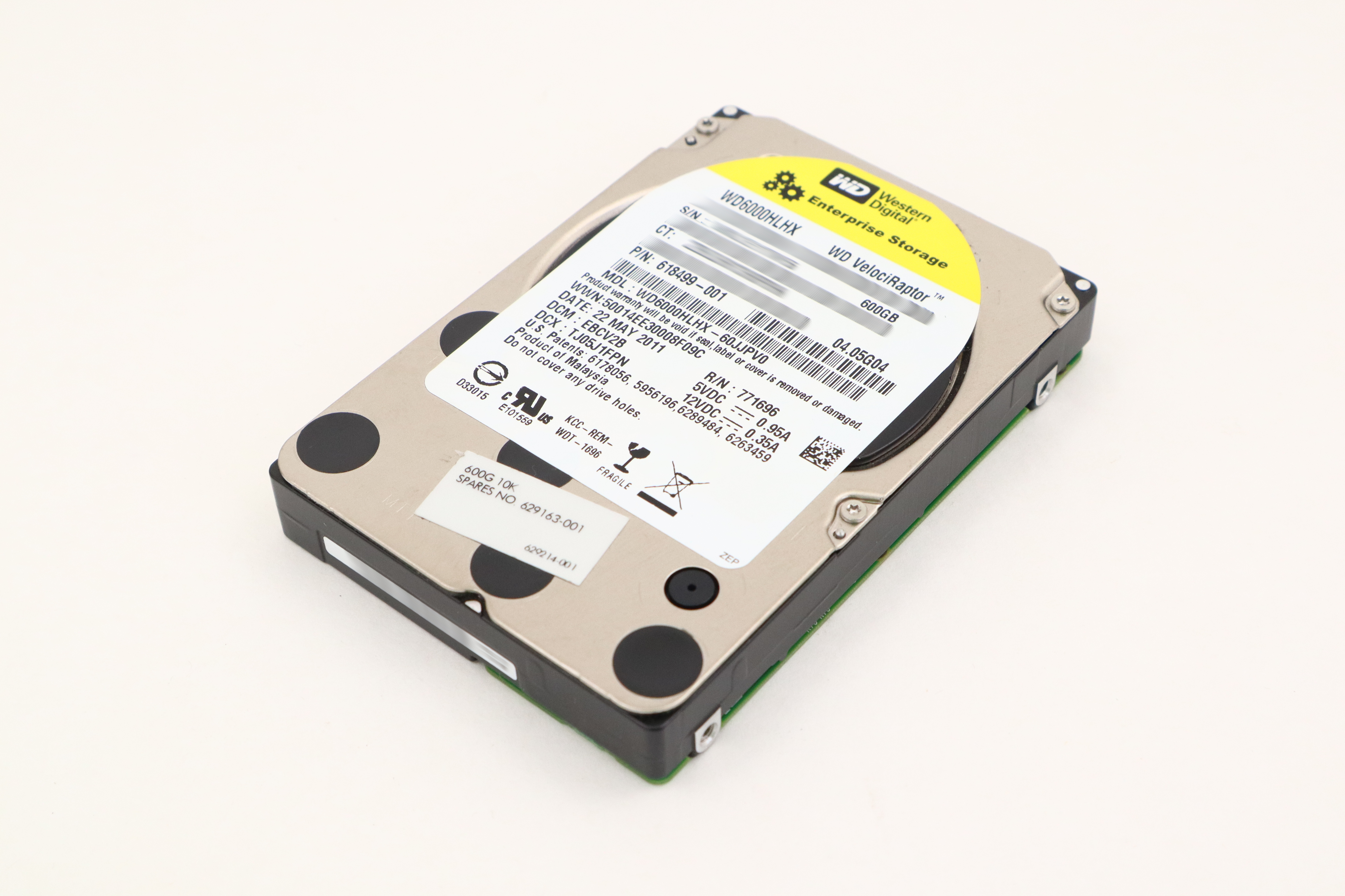 HP WD Raptor 600GB HDD 10K RPM SATA 2.5 WD6000HLHX-60JJPV0 618499-001 629163-001