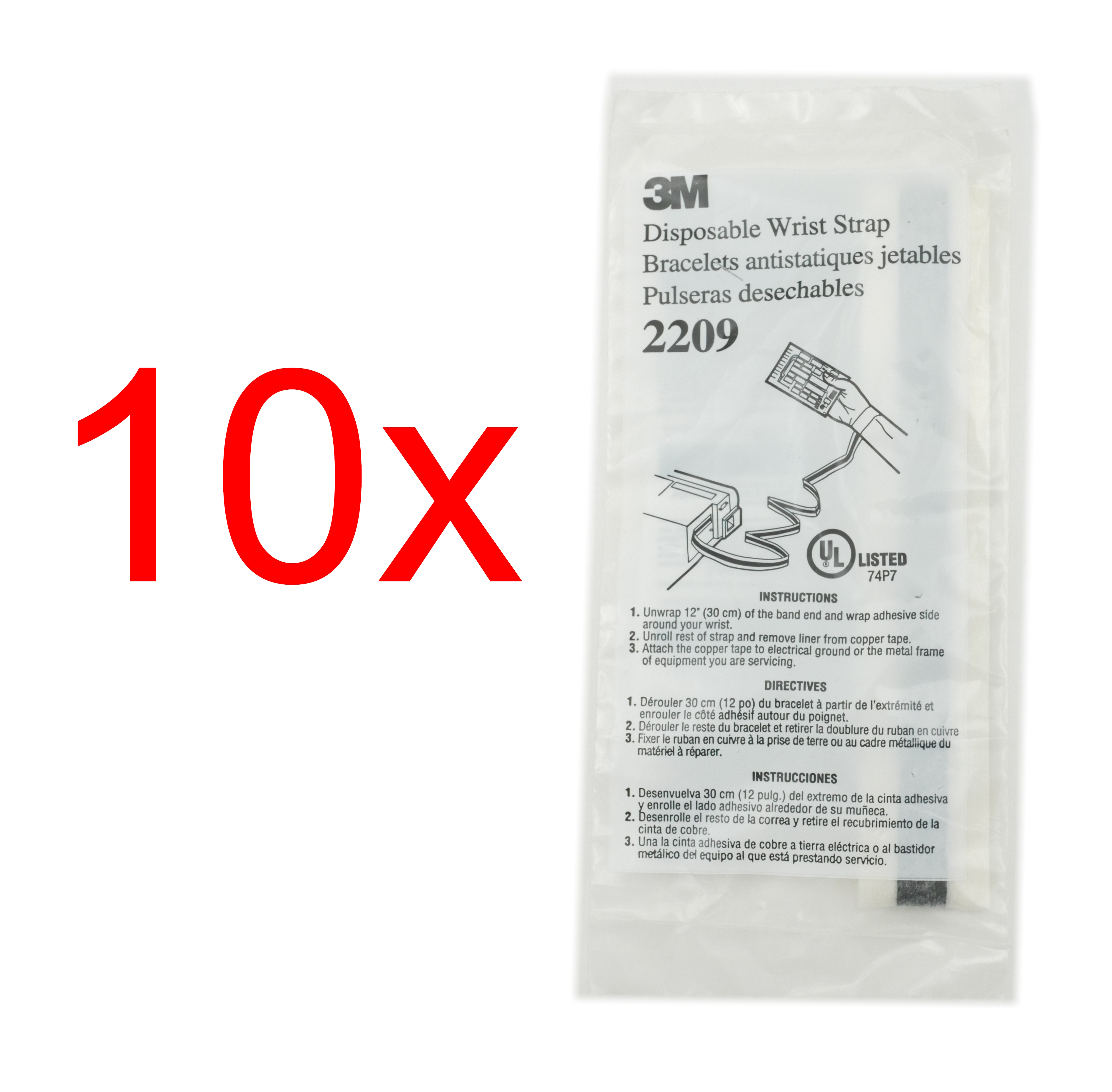 (10 Pack) 3M Disposable Wrist Strap Bracelets Antistatic 2209 - Click Image to Close