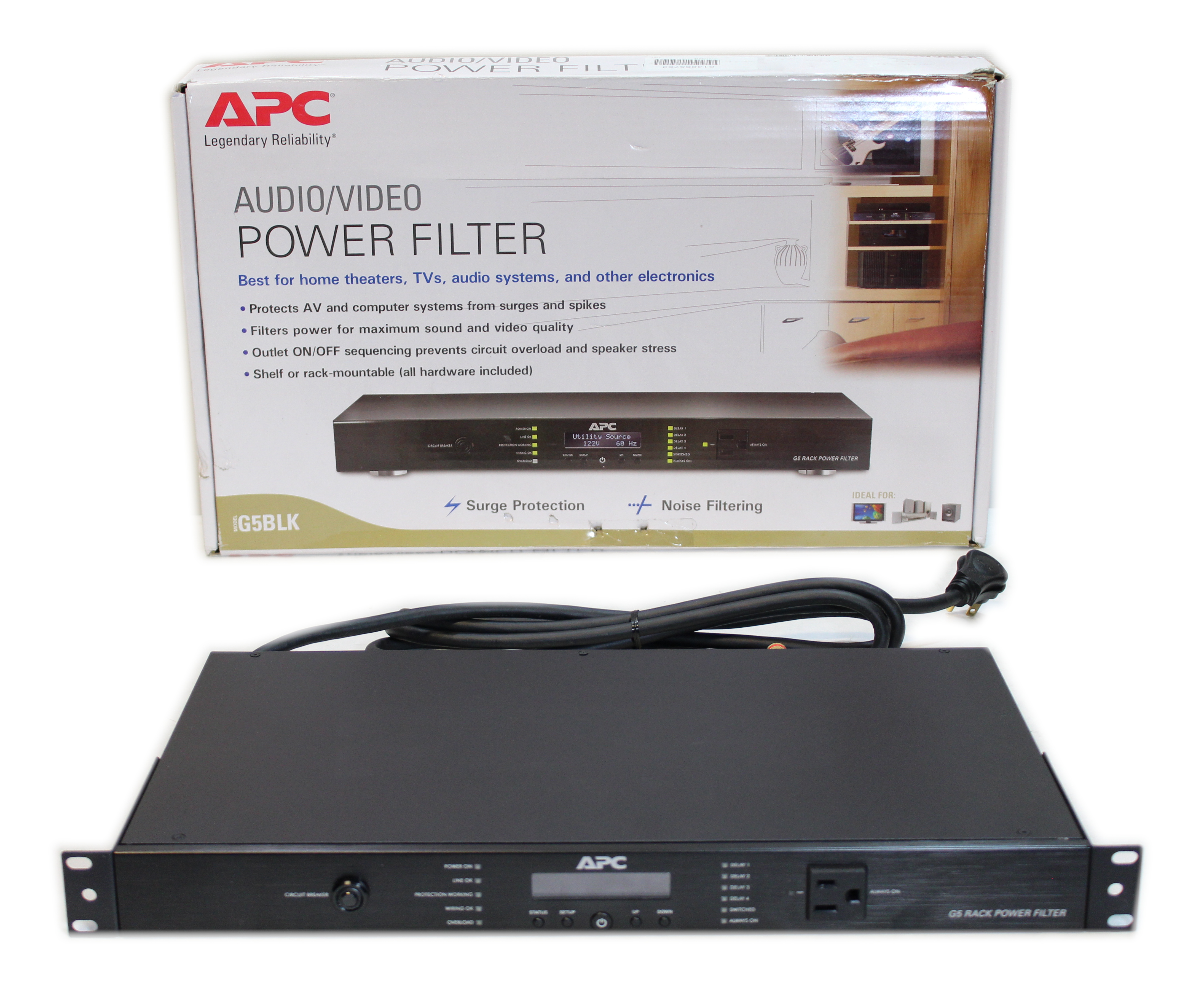 APC AV 15 Amp G Type Rack Power Filter 120V 9-Output NEMA 5-15R G5BLK - Click Image to Close