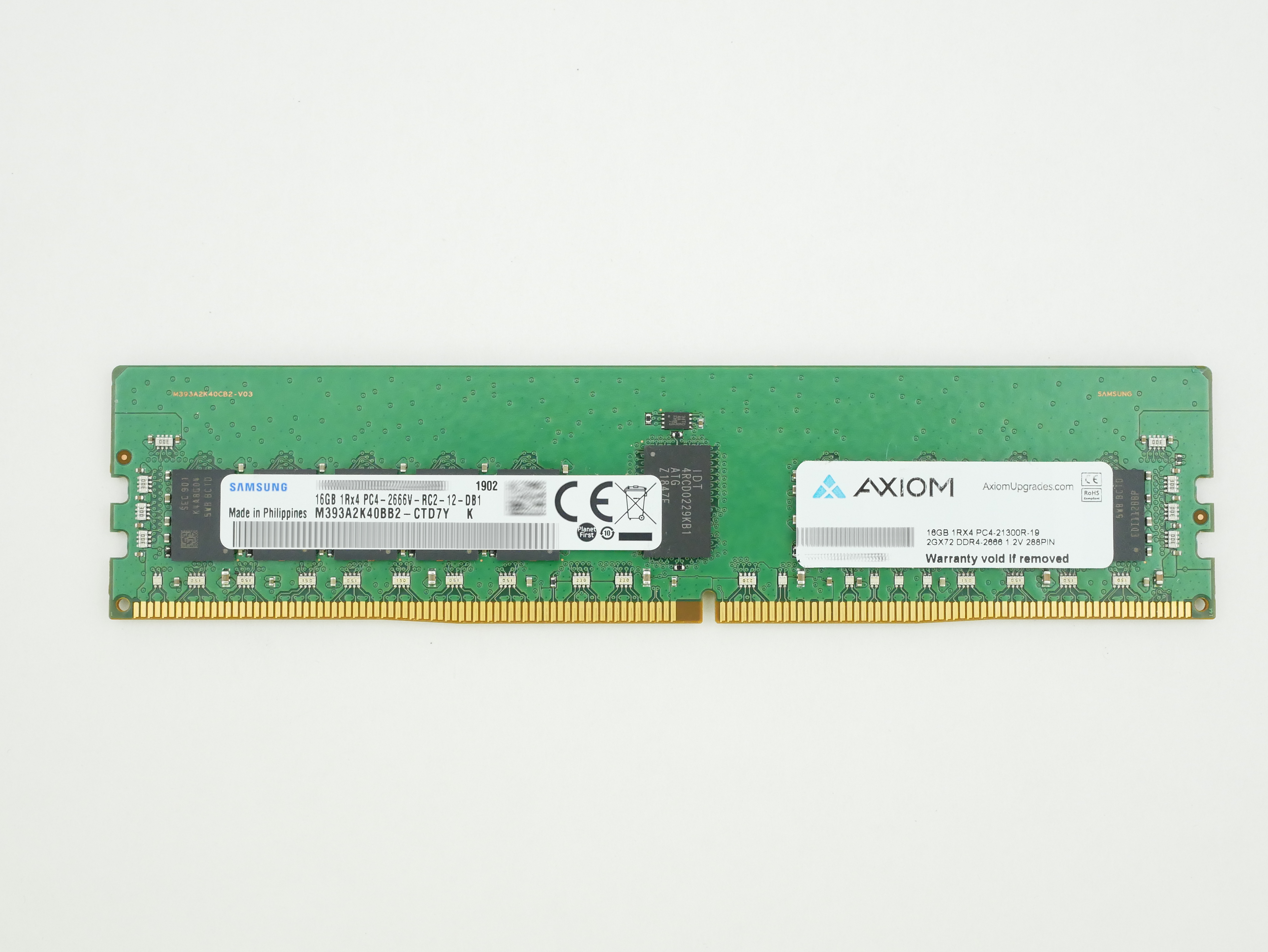 Axiom Samsung 16GB DDR4-2666V-R PC4-21300 288pin ECC Reg M393A2K40BB2-CTD 2GX72