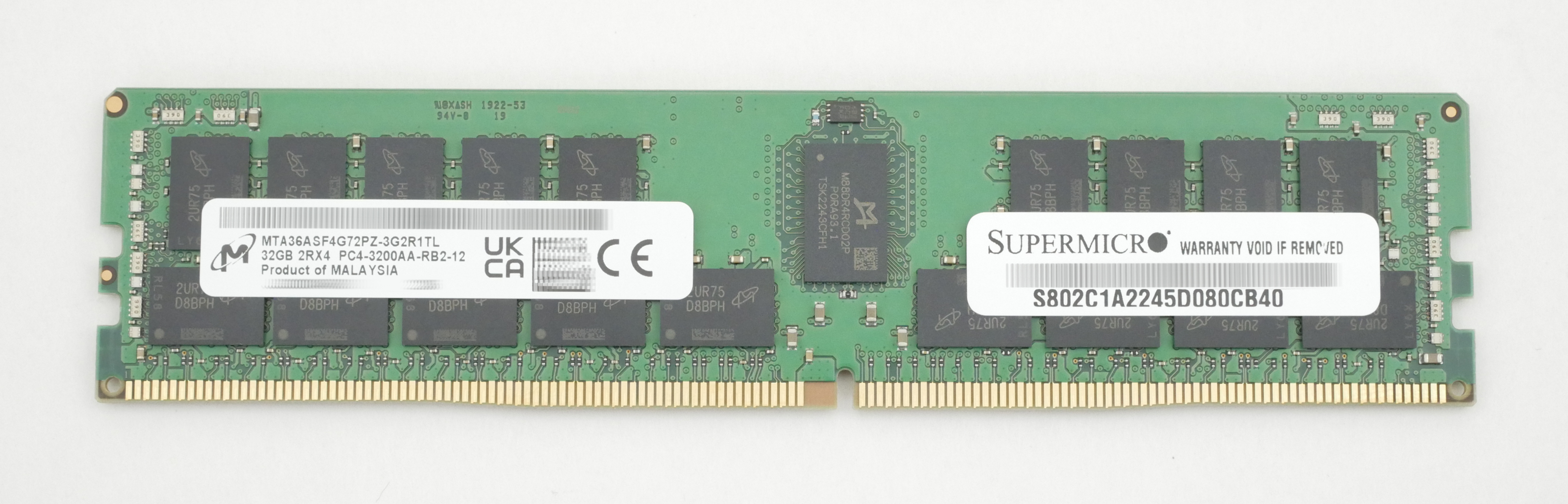 Supermicro 32GB PC4-3200AA-RB2-12 Server Memory MTA36ASF4G72PZ-3G2R1 - Click Image to Close