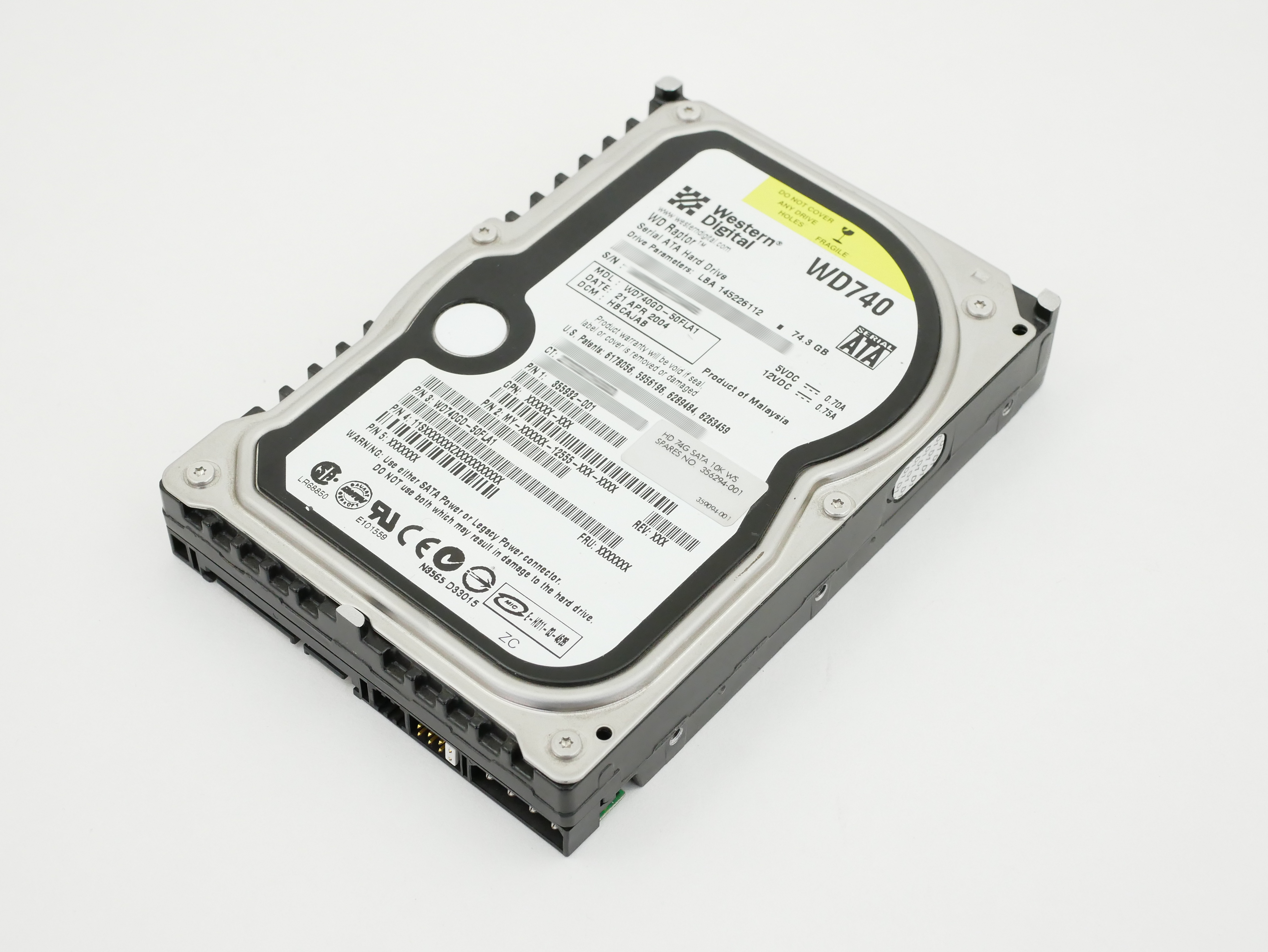 HP WD Raptor 74GB 10K 8MB SATA 1.5GB/s 3.5" WD740GD-50FLC0 355932-002 356294-001