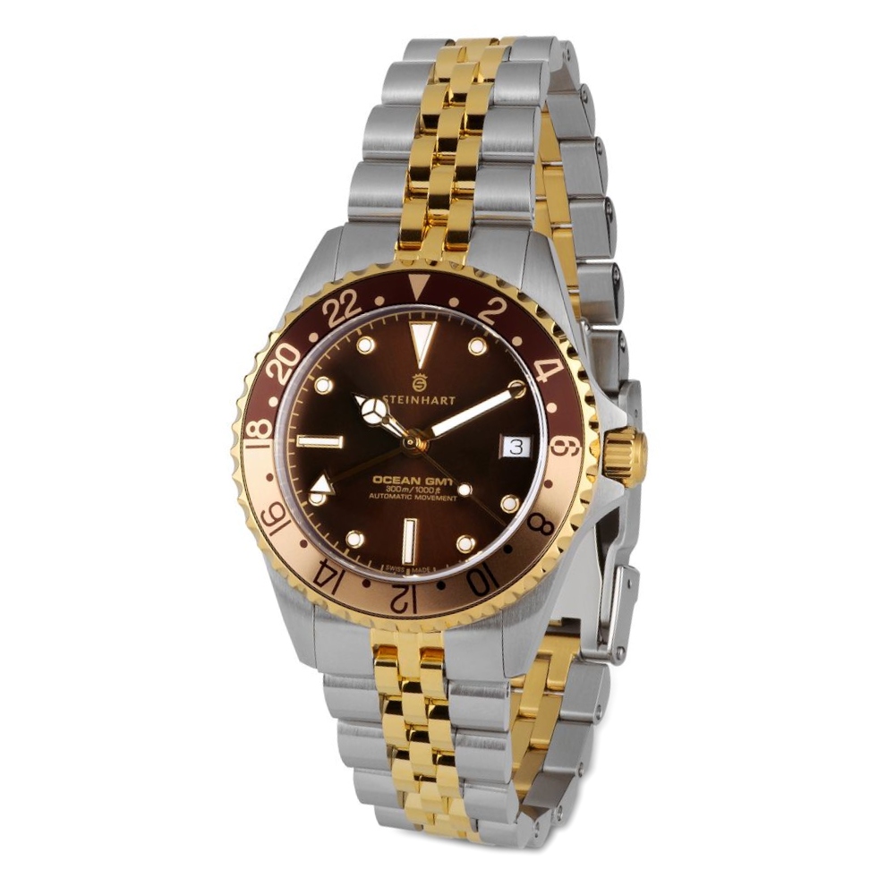 Steinhart Ocean 39mm 2 Tone Chocolate Gold Automatic Swiss Diver Watch 103-1218