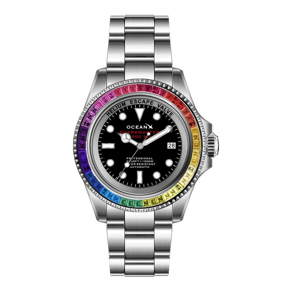 OceanX Sharkmaster 1000 M9 Rainbow Bezel 44mm Men's Diver Watch SMS1043M9 LE