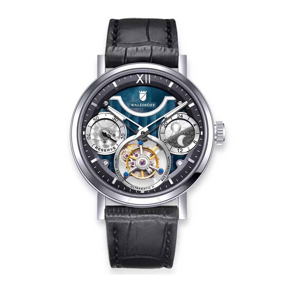 WALDHOFF Ultramatic II Black Sand Tourbillon Men Luxury Watch Pearl Dial Leather